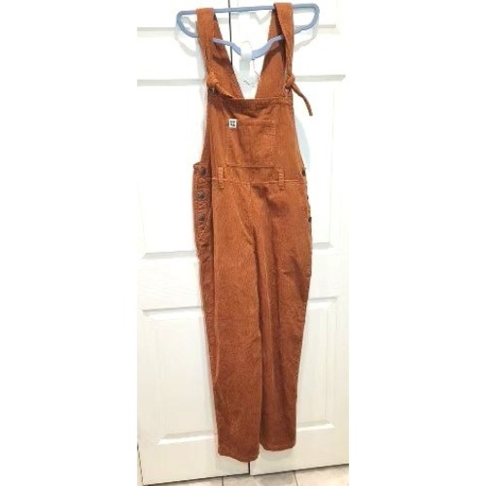 Lucy & Yak Corduroy Overalls Rust Brown Organic Cotton Dungarees Tie Strap